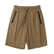 Men's Summer Casual Athletic Shorts Solid Color Drying Beach Running Basketball Workout Shorts with Pockets Brown M